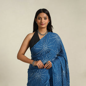 Blue - kutch tie-dye cotton bandhani saree 47 - handcrafted