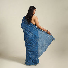 Blue - kutch tie-dye cotton bandhani saree 47 - handcrafted