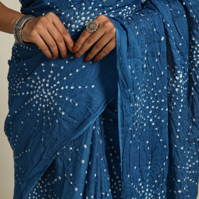 Blue - kutch tie-dye cotton bandhani saree 47 - handcrafted