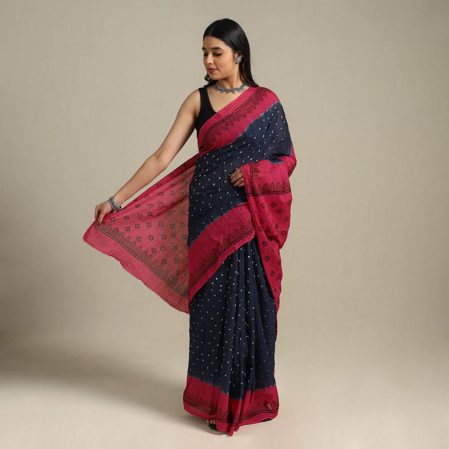 Blue Kutch Tie-Dye Cotton Bandhani Saree