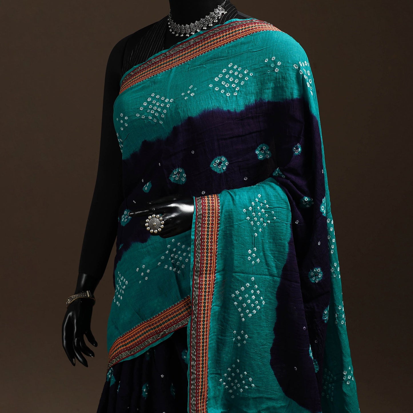 Blue - kutch tie-dye cotton bandhani saree with blouse 15