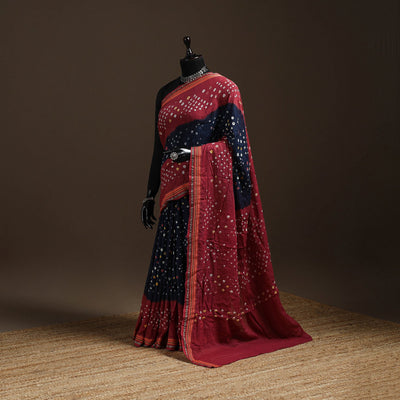 Blue - kutch tie-dye cotton bandhani saree with blouse 44