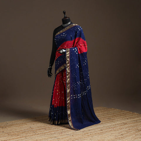 Kutch tie-dye cotton bandhani saree with blouse piece 17