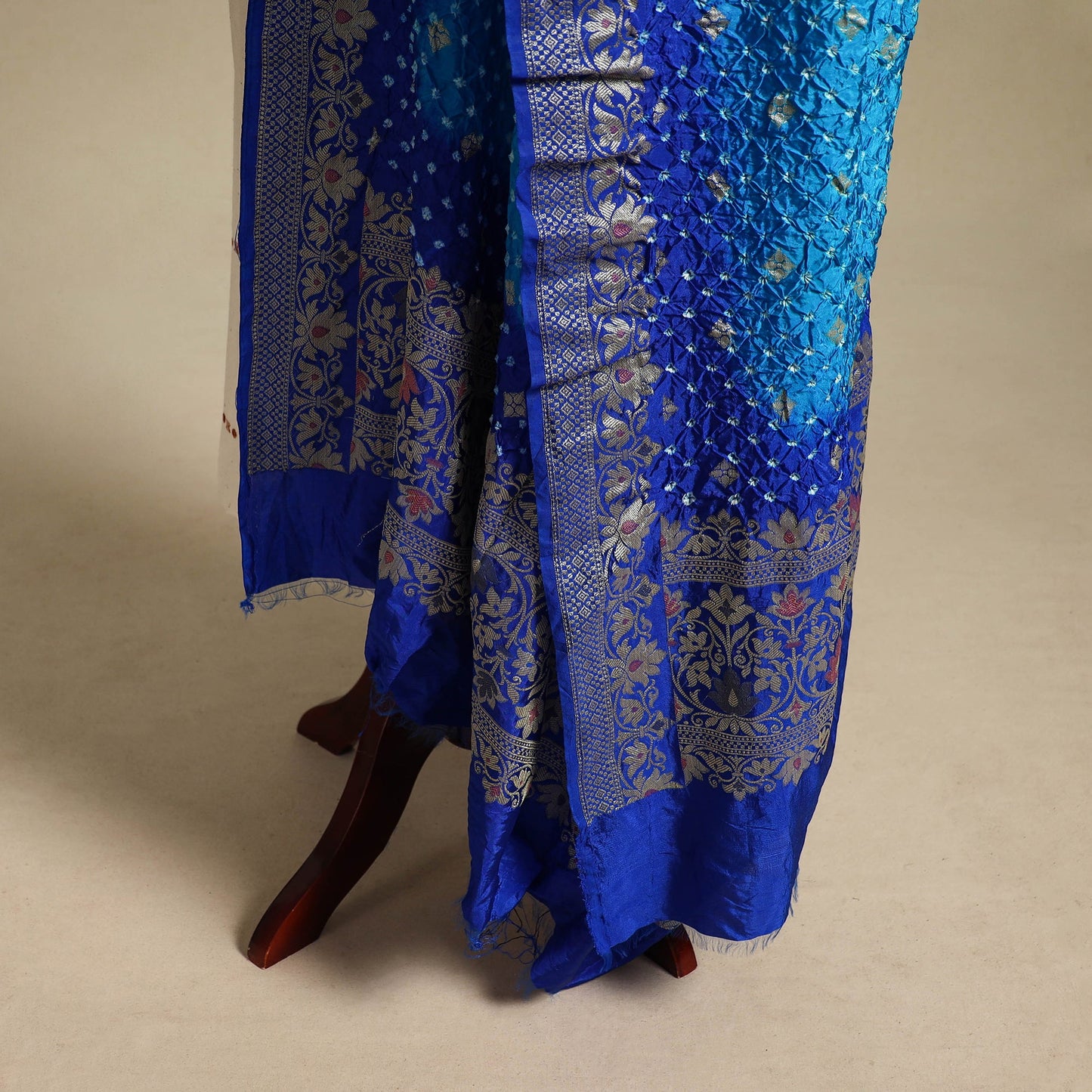 Blue - kutch tie-dye dupion silk zari work banarasi