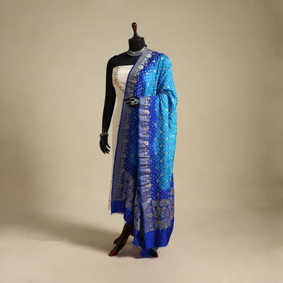 Blue - kutch tie-dye dupion silk zari work banarasi