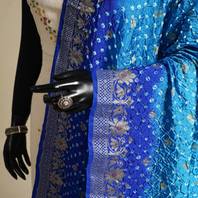 Blue - kutch tie-dye dupion silk zari work banarasi