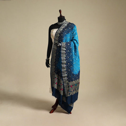 Blue - kutch tie-dye dupion silk zari work banarasi