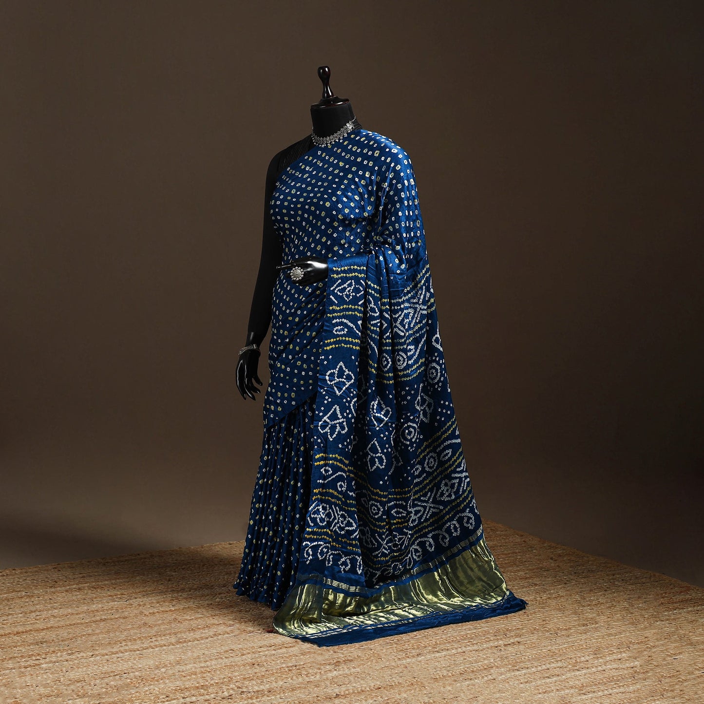 Blue - kutch tie-dye gajji silk bandhani saree with blouse