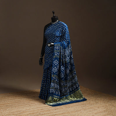Blue - kutch tie-dye gajji silk bandhani saree with blouse