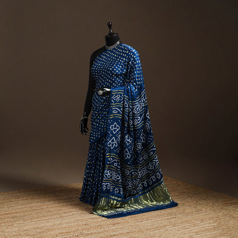 Blue - kutch tie-dye gajji silk bandhani saree with blouse