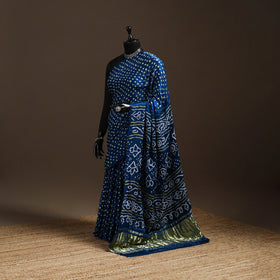 Blue - kutch tie-dye gajji silk bandhani saree with blouse