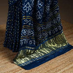 Blue - kutch tie-dye gajji silk bandhani saree with blouse