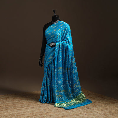 Blue - kutch tie-dye gajji silk bandhani saree with blouse