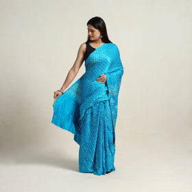 Blue - Kutch Tie-Dye Gajji Silk Bandhani Saree with Blouse Piece 16