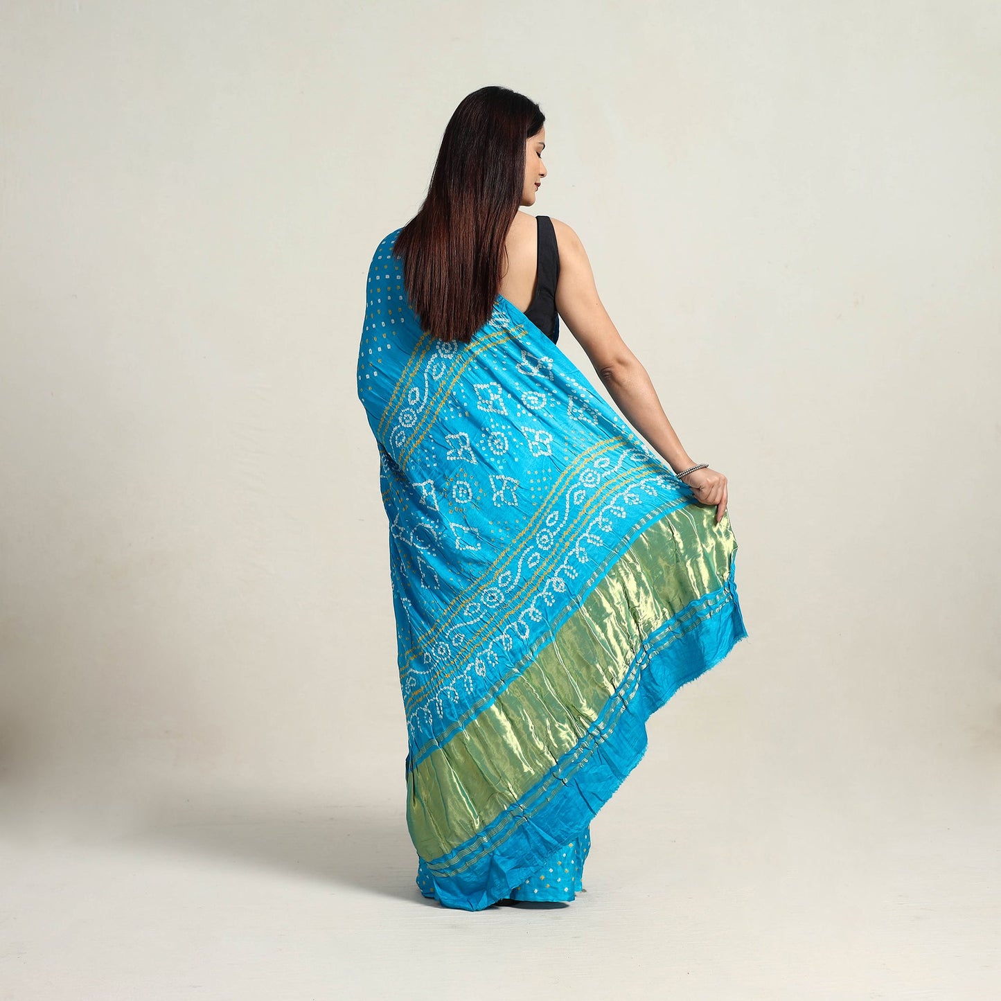 Blue - Kutch Tie-Dye Gajji Silk Bandhani Saree with Blouse Piece 16