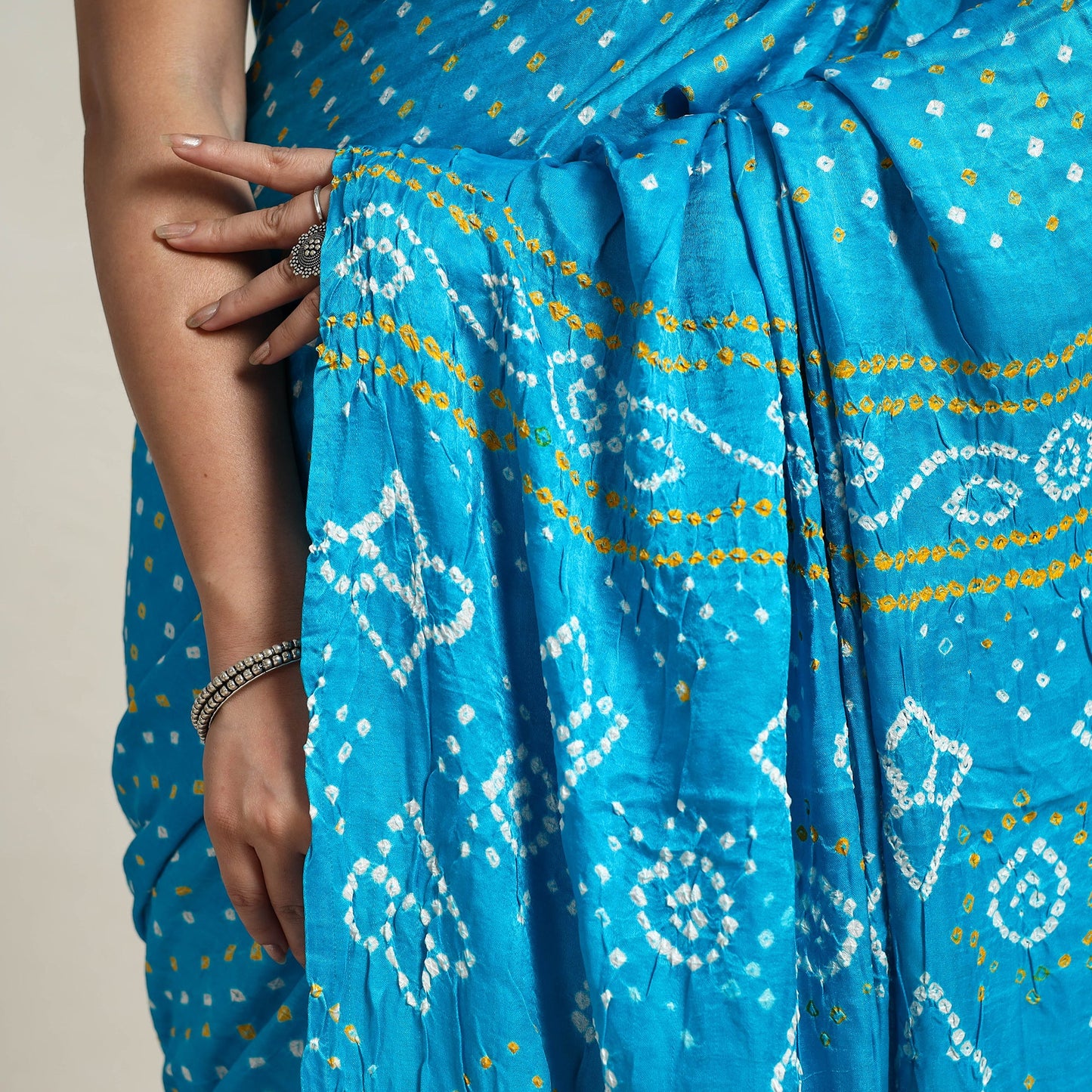 Blue - Kutch Tie-Dye Gajji Silk Bandhani Saree with Blouse Piece 16
