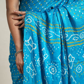 Blue - Kutch Tie-Dye Gajji Silk Bandhani Saree with Blouse Piece 16