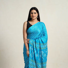 Blue - Kutch Tie-Dye Gajji Silk Bandhani Saree with Blouse Piece 16