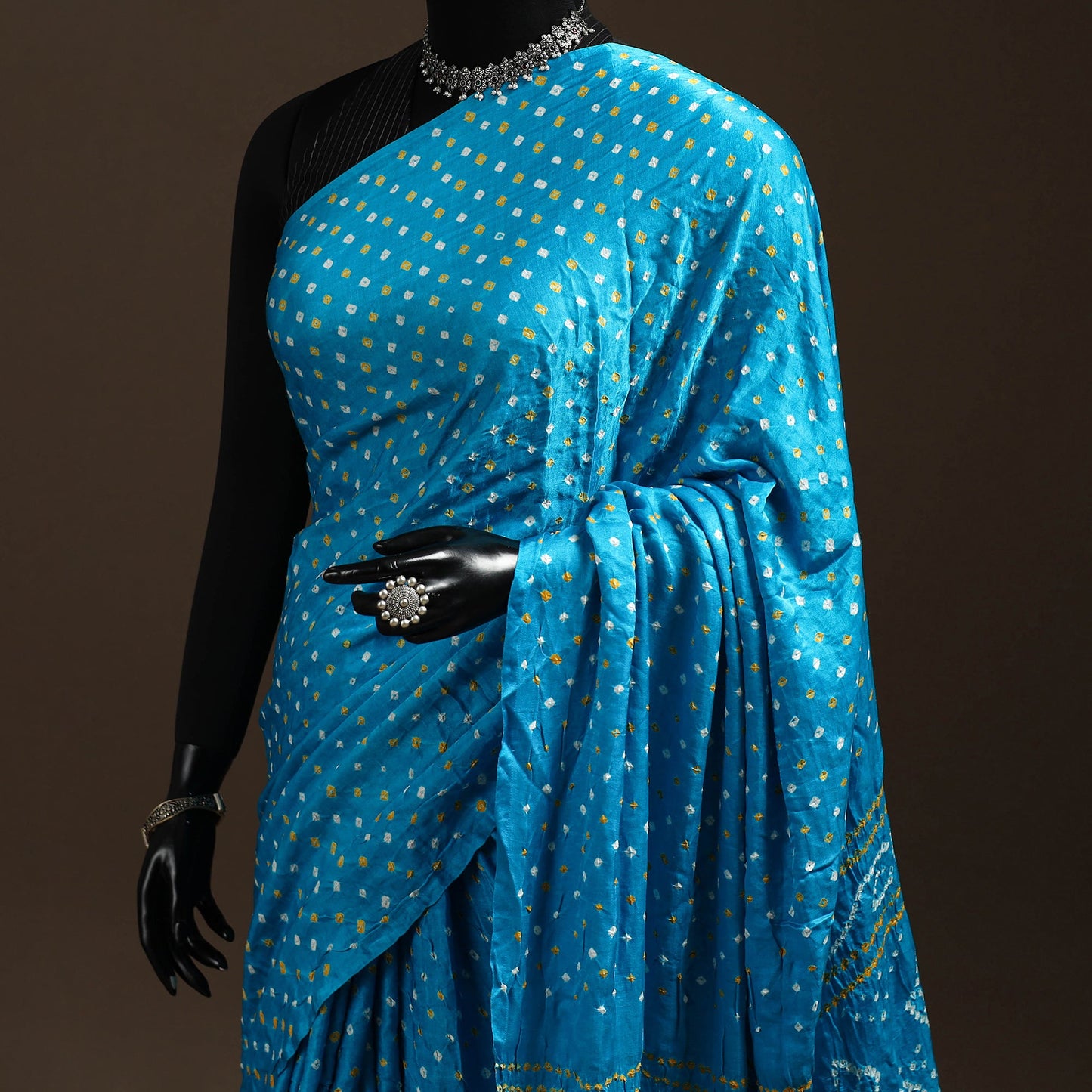 Blue - kutch tie-dye gajji silk bandhani saree with blouse
