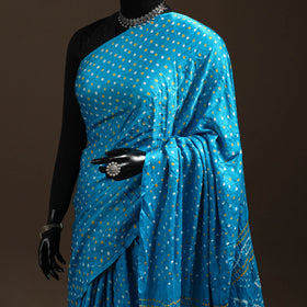 Blue - kutch tie-dye gajji silk bandhani saree with blouse