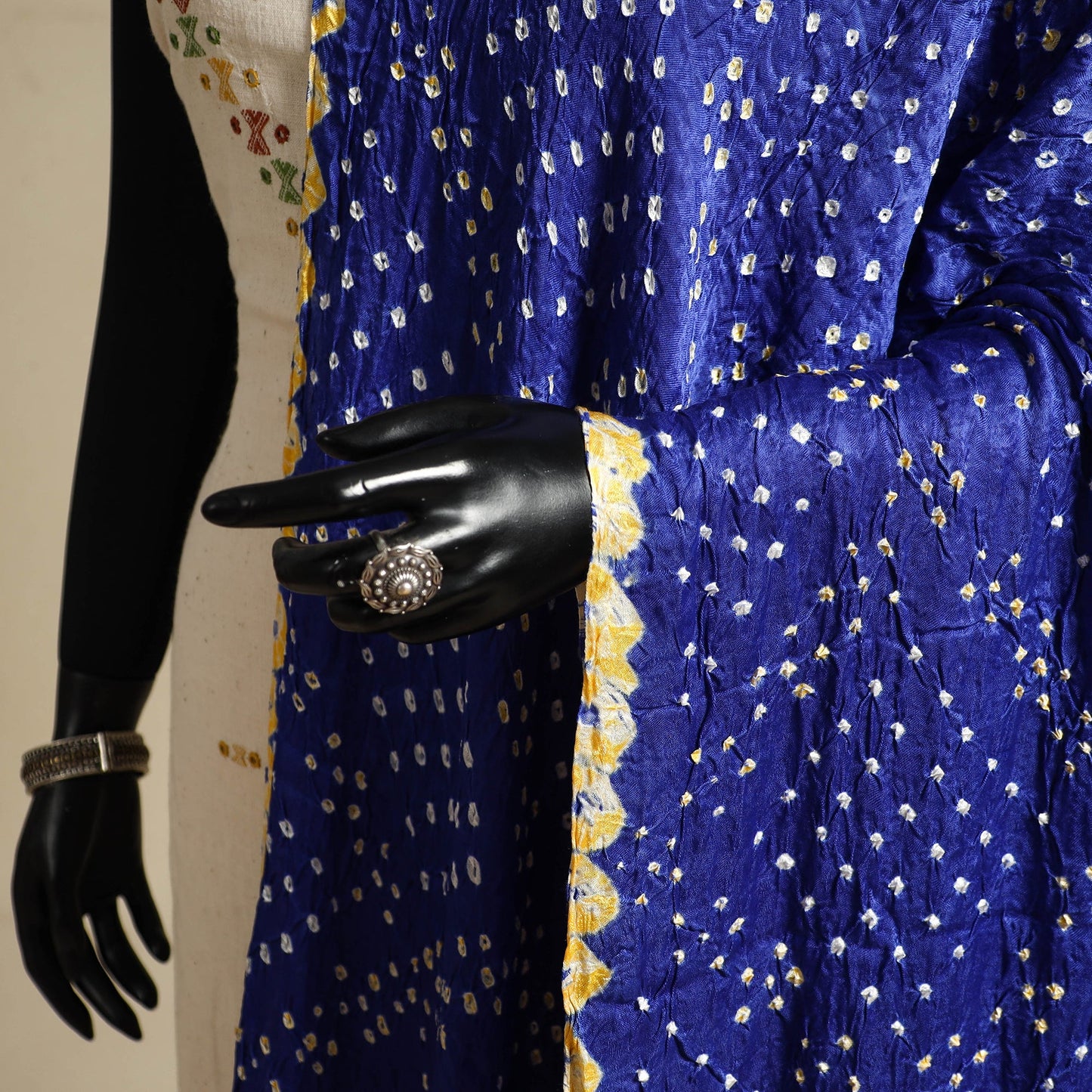 Blue - kutch tie-dye modal silk bandhani dupatta with lagdi