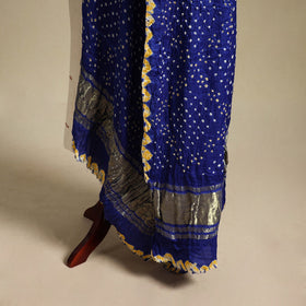 Blue - kutch tie-dye modal silk bandhani dupatta with lagdi