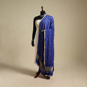 Blue - kutch tie-dye modal silk bandhani dupatta with lagdi