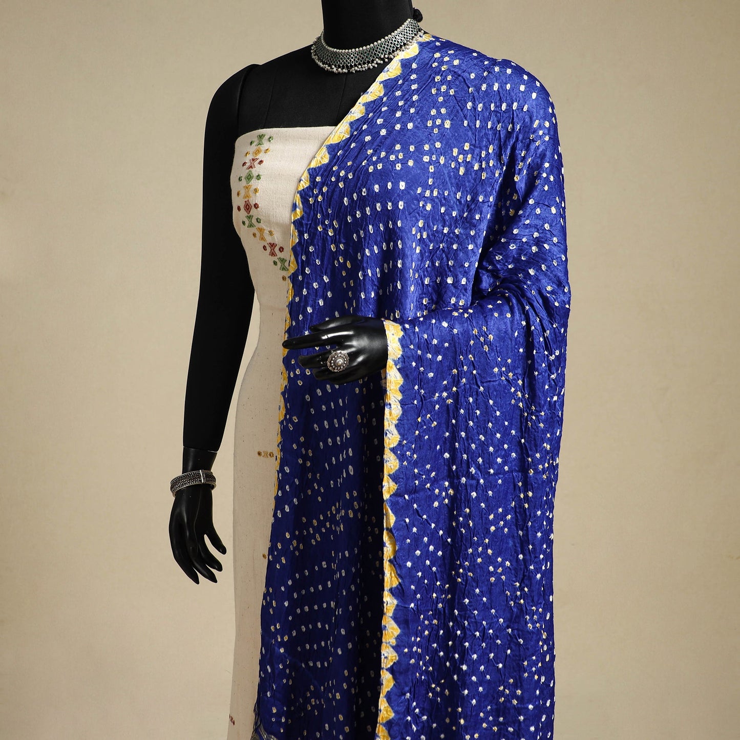 Blue - kutch tie-dye modal silk bandhani dupatta with lagdi