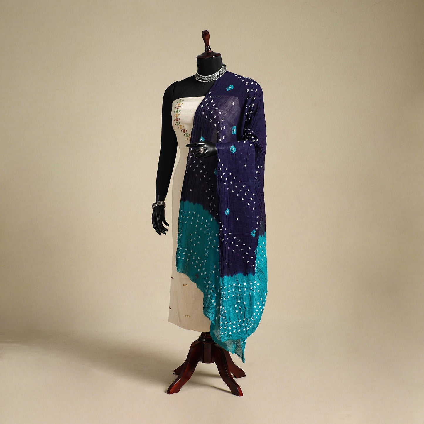Blue - kutch tie-dye mul cotton bandhani dupatta 02