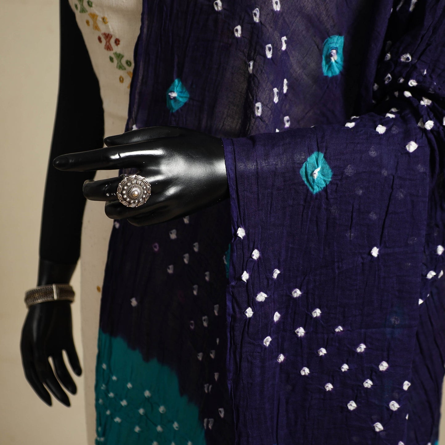 Blue - kutch tie-dye mul cotton bandhani dupatta 02