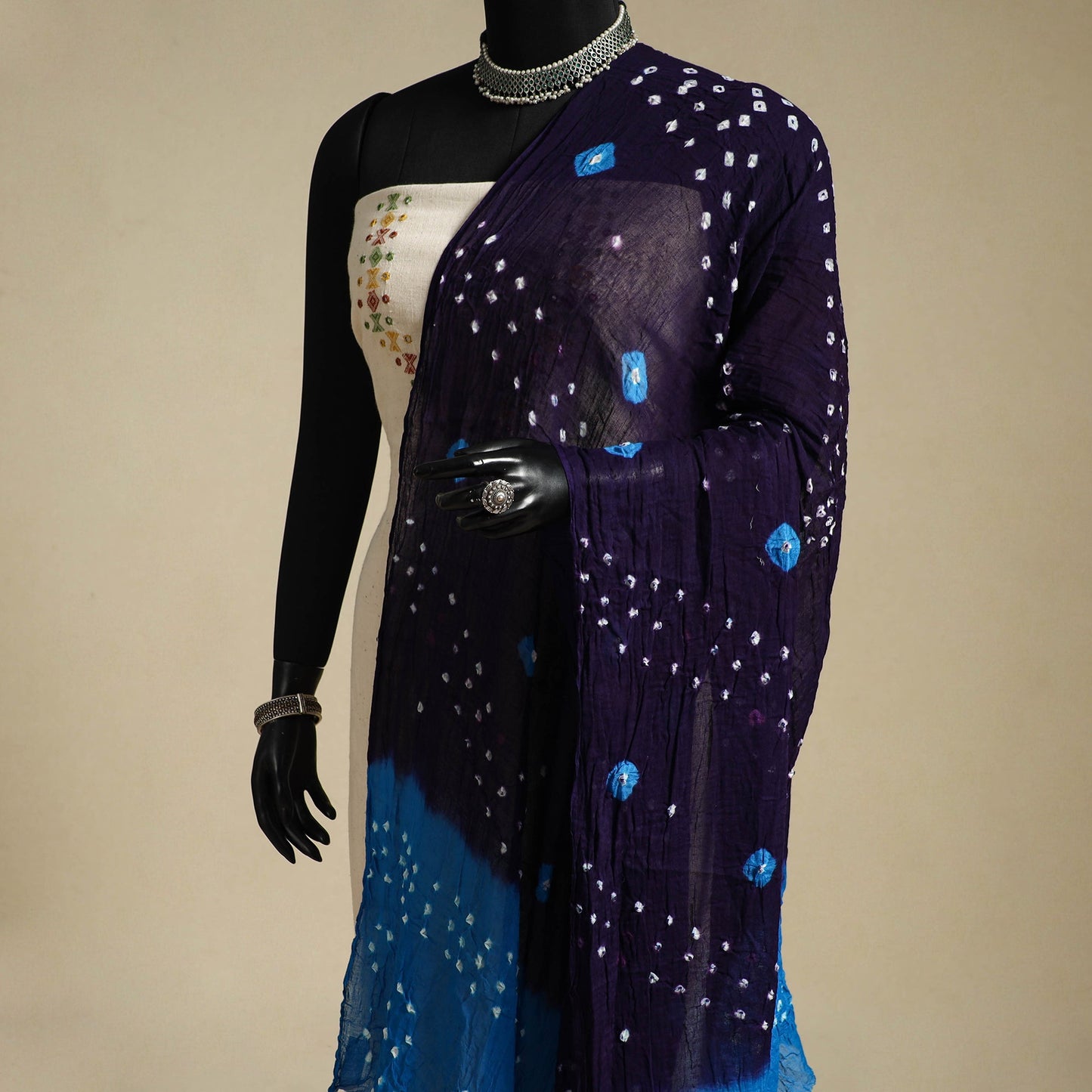 Blue - kutch tie-dye mul cotton bandhani dupatta 05