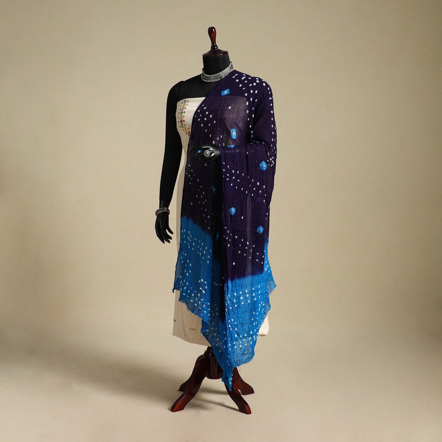 Blue - kutch tie-dye mul cotton bandhani dupatta 05