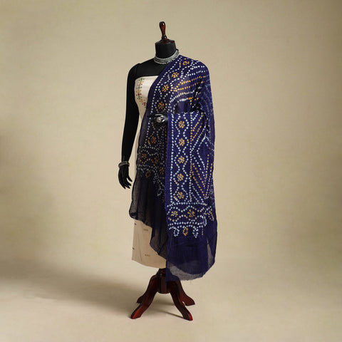 Blue - kutch tie-dye mul cotton bandhani dupatta 09