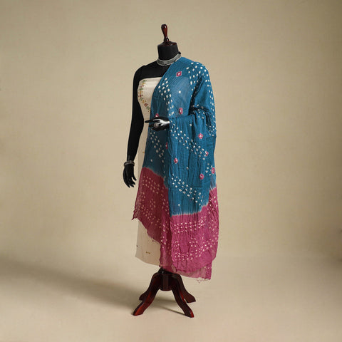 Blue - kutch tie-dye mul cotton bandhani dupatta 16