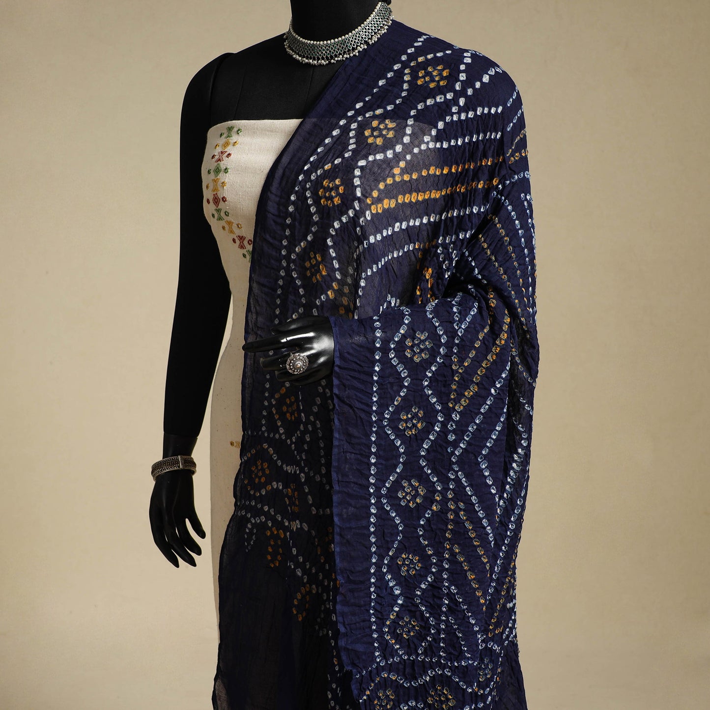 Blue - kutch tie-dye mul cotton bandhani dupatta 27