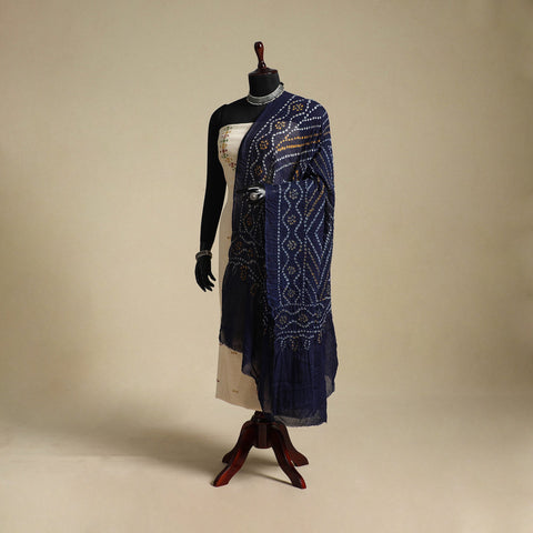 Blue - kutch tie-dye mul cotton bandhani dupatta 27