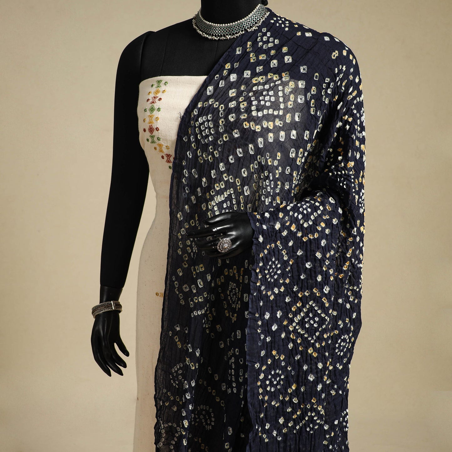 Blue - kutch tie-dye mul cotton bandhani dupatta 48