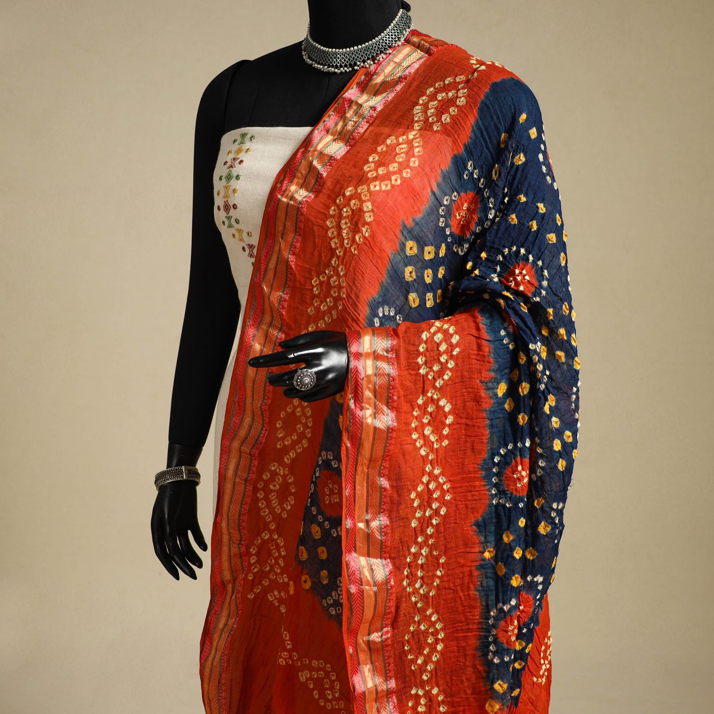 Blue - kutch tie-dye mul cotton bandhani dupatta