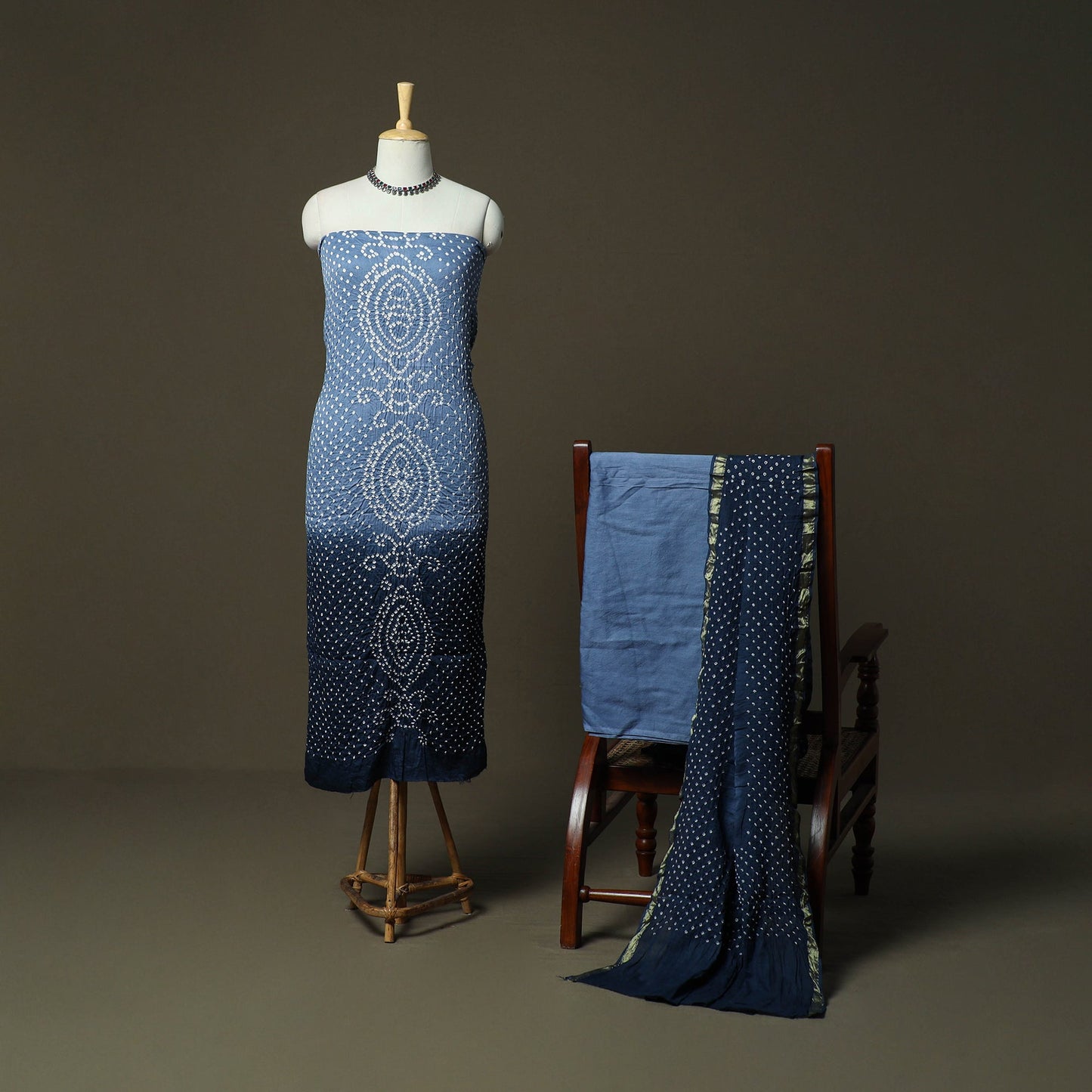 Kutch tie-dye satin cotton bandhani 3pc unstitched dress