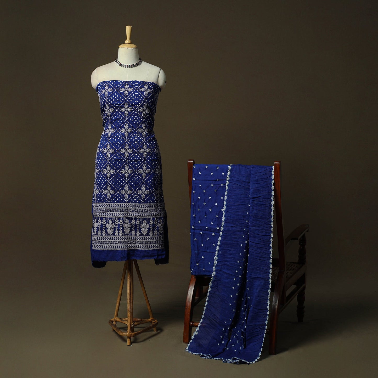 Kutch tie-dye satin cotton bandhani 3pc unstitched dress