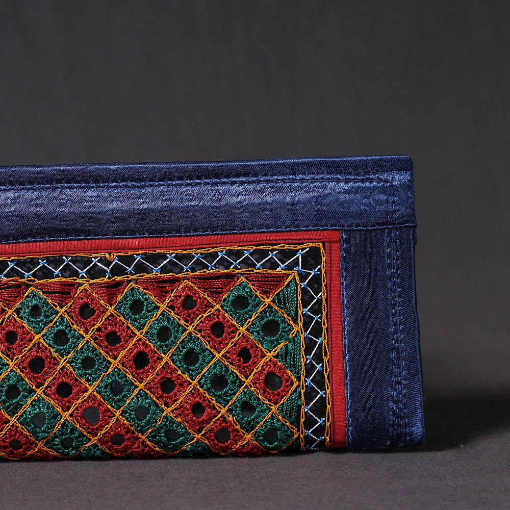 Blue Kutchi Embroidery Mirror Work Clutch