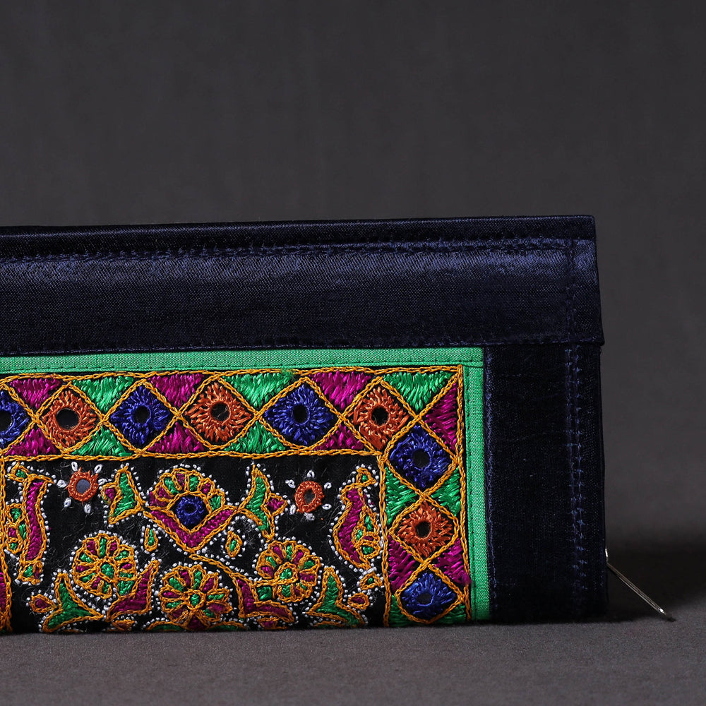 Blue Kutchi Embroidery Mirror Work Clutch