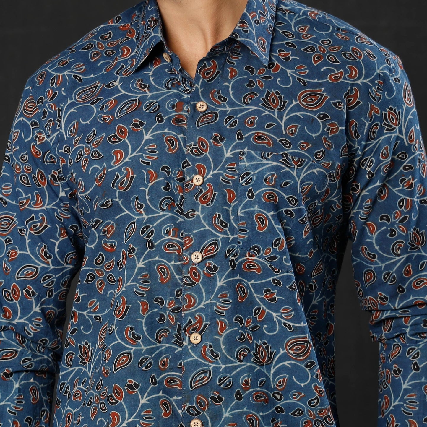  iTokri Casuals - Ajrakh Printed Cotton Men Full Sleeve Shirt 