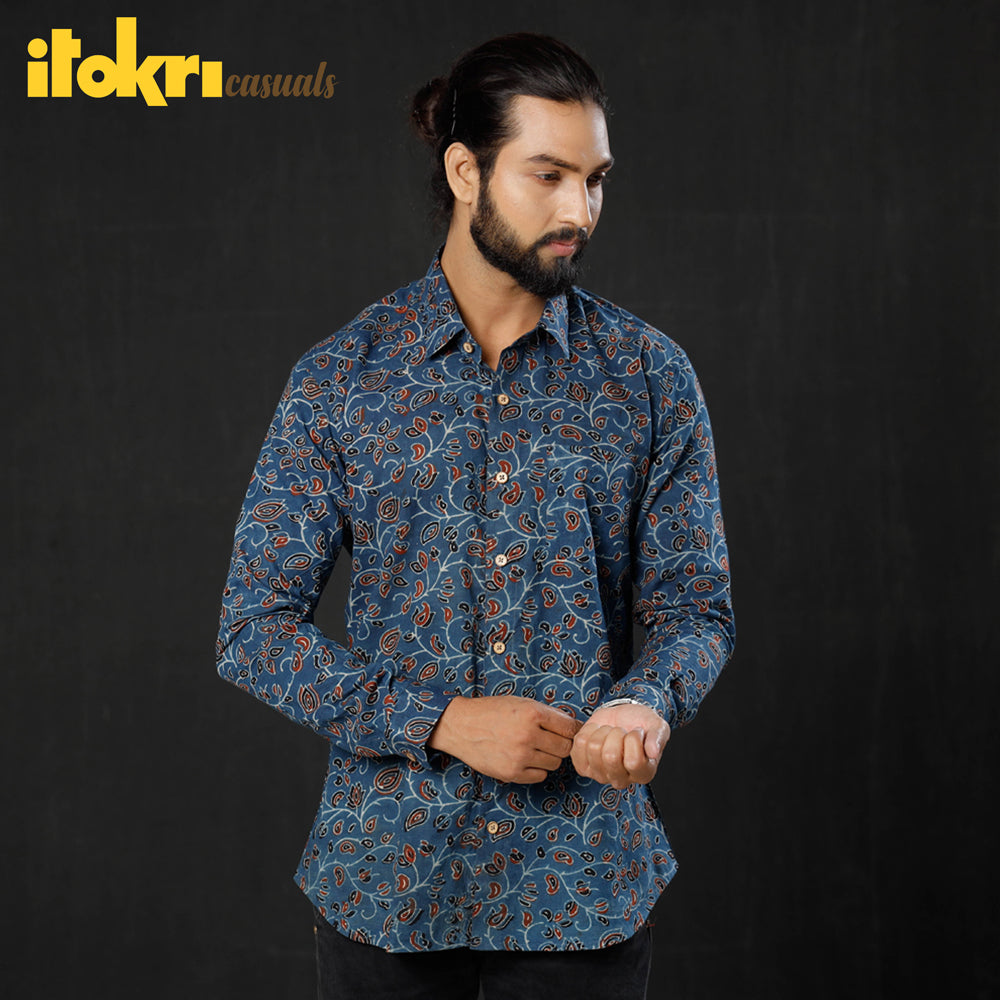  iTokri Casuals - Ajrakh Printed Cotton Men Full Sleeve Shirt 
