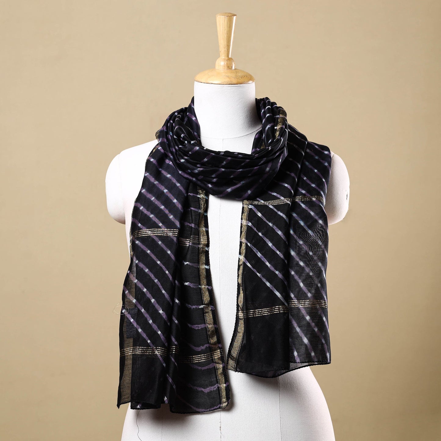 Blue - leheriya tie-dye mothra chanderi silk handloom stole