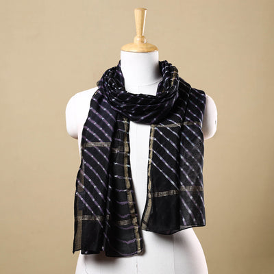 Blue - leheriya tie-dye mothra chanderi silk handloom stole