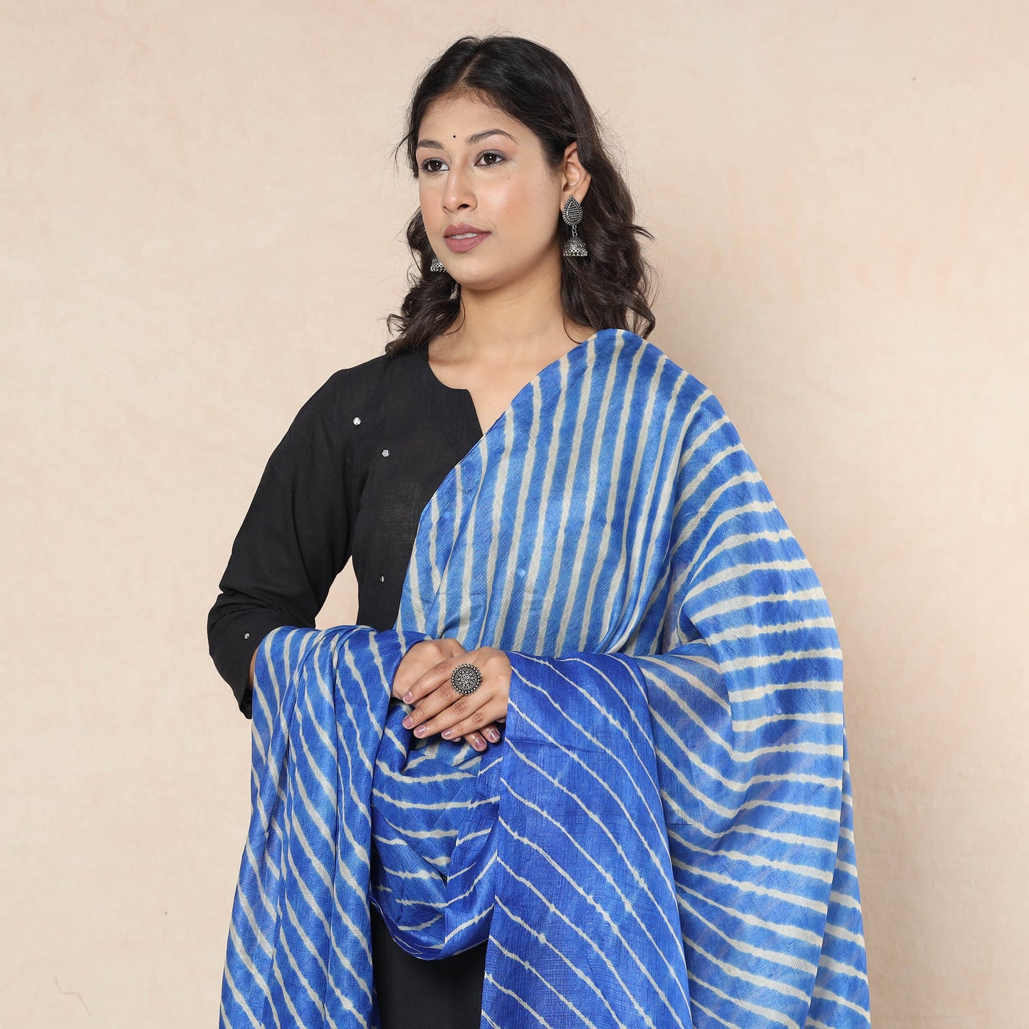 Leheriya Tie-Dye Tussar Silk Handloom Dupatta with Tassels