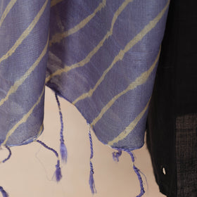 Blue - Leheriya Tie-Dye Tussar Silk Handloom Dupatta with Tassels