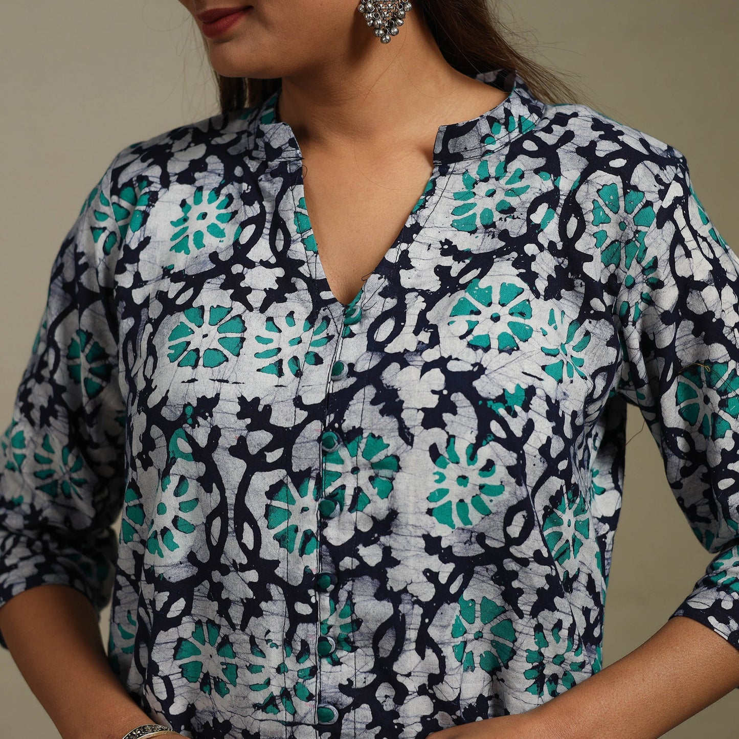 A-line cotton hand batik kurta for women 19 - handcrafted