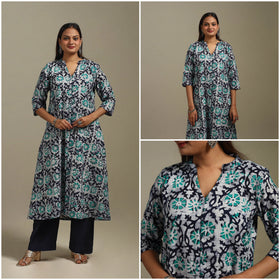 A-line cotton hand batik kurta for women 19 - handcrafted